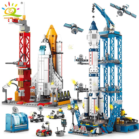 Construction Set Rocketship Space Aviation Manned Rocket Building Blocks With Astronaut Figure Cit ...