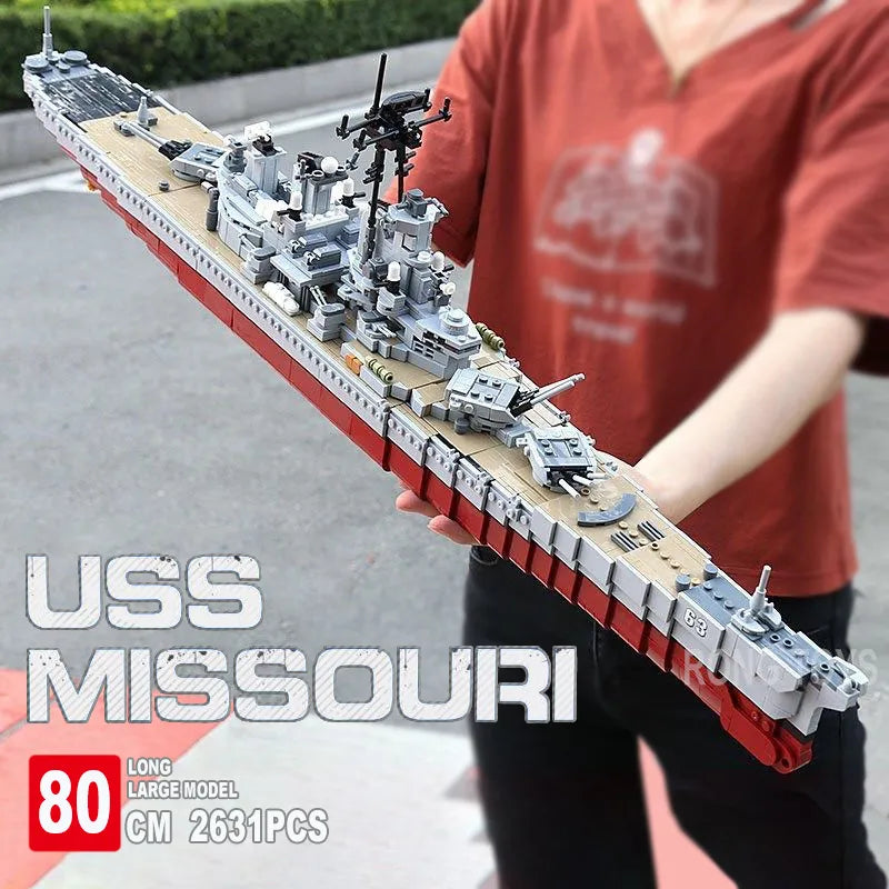 WW2 USS Missouri BB-63 Battleship Model -Navy World War II Building Blocks