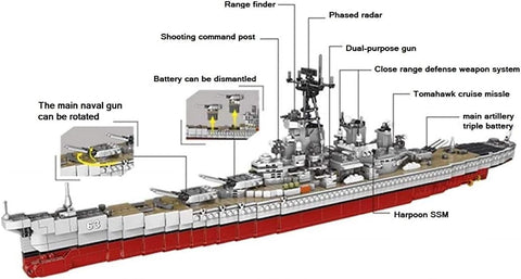 WW2 USS Missouri BB-63 Battleship Model -Navy World War II Building Blocks