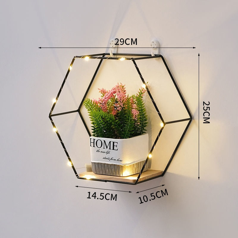 HexaShelf™️ - Nordic Hexagonal Iron Art Floating Wall Shelf & Light