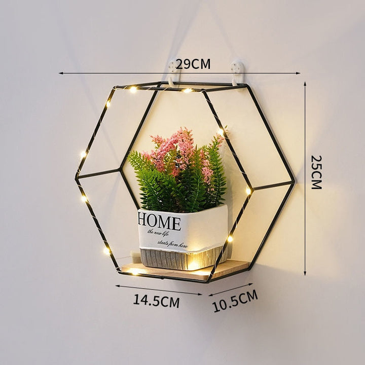 HexaShelf™️ - Nordic Hexagonal Iron Art Floating Wall Shelf & Light