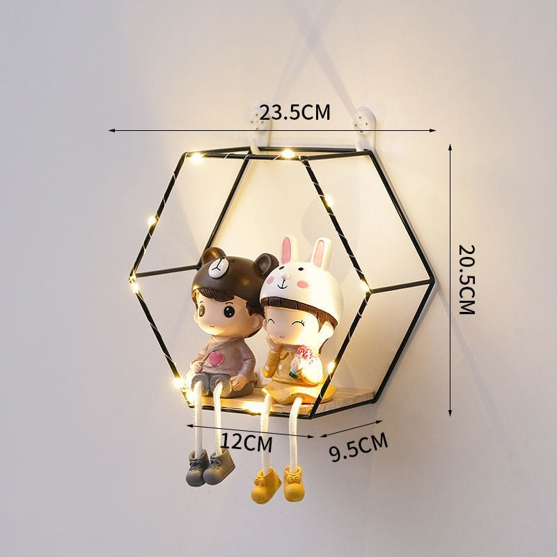 HexaShelf™️ - Nordic Hexagonal Iron Art Floating Wall Shelf & Light