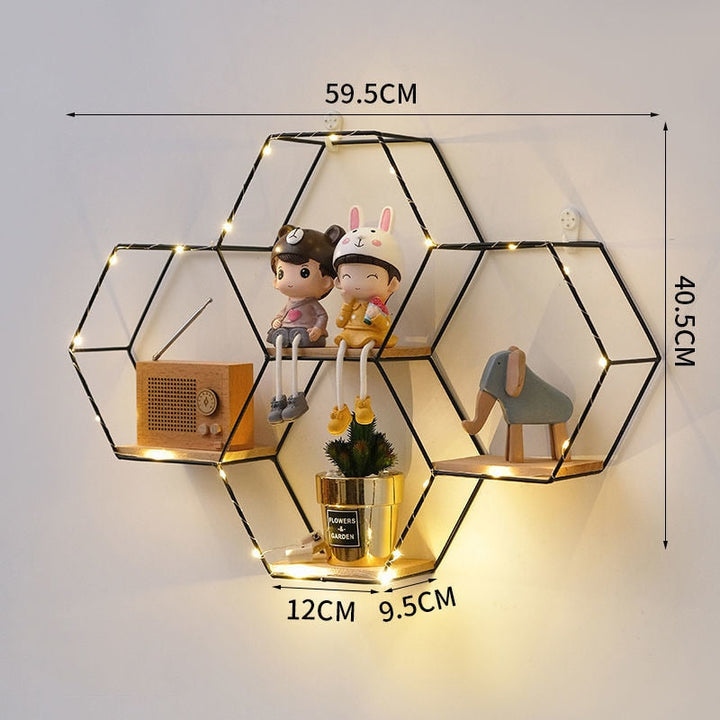 HexaShelf™️ - Nordic Hexagonal Iron Art Floating Wall Shelf & Light